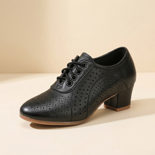 Breathable Perforated Block Heel Shoes
