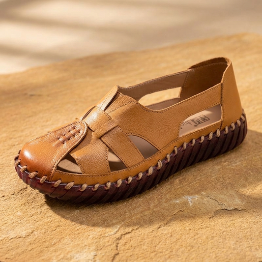 Hand-Stitched Leather Look Comfort Sandals