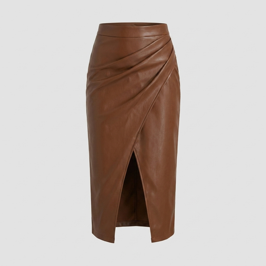Pleated Midi Skirt with Front Split Detail