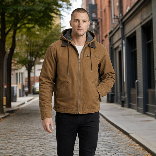 Men's Hooded Outdoor Jacket - street style shot