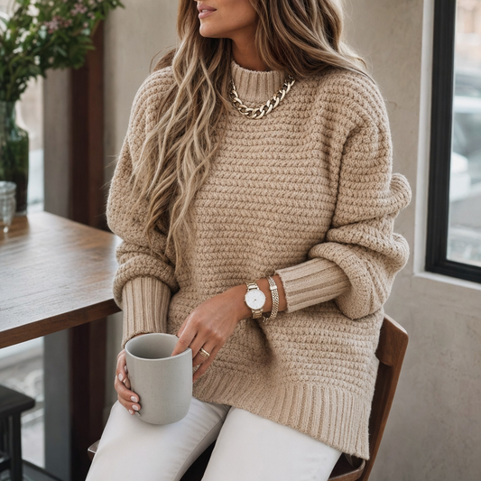 Oversized Waffle Knit Mock Neck Jumper - lifestyle shot