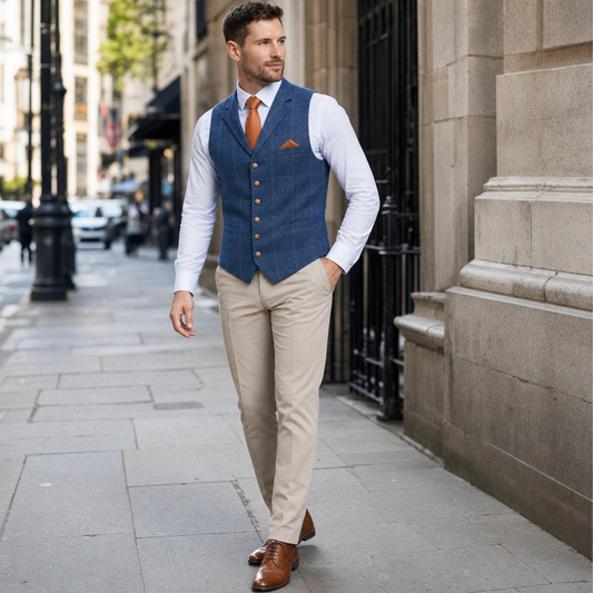 Men's Plaid Lapel Waistcoat with Chest Pocket - street style