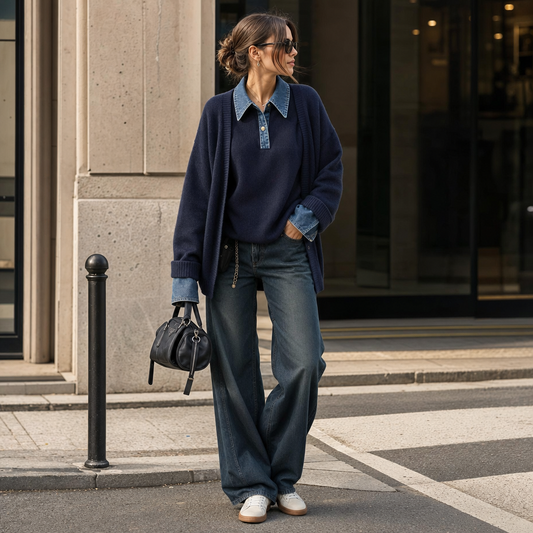 Panel Lapel Open-Front Knit Cardigan - street style