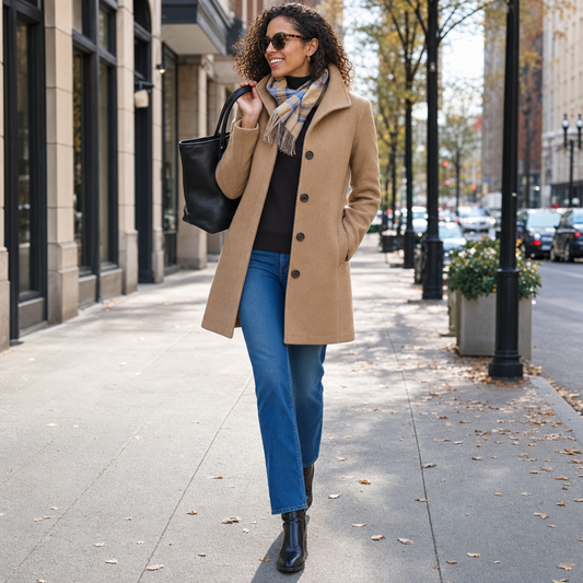 Women's Tailored Faux Wool Button Front Overcoat - street style