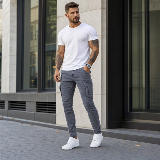 Men's Slim Fit Street Cargo Denim Jeans - lifestyle shot