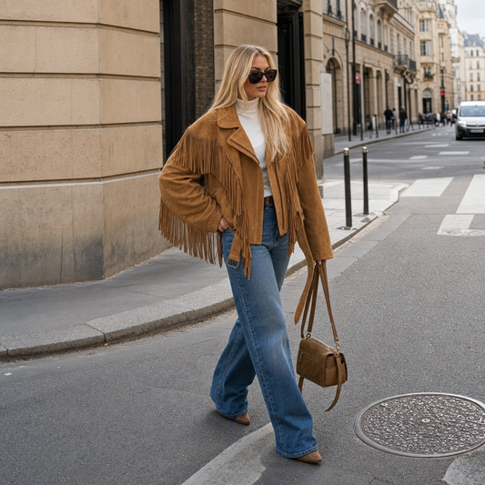 Women's Brown Suede Fringed Jacket - street style