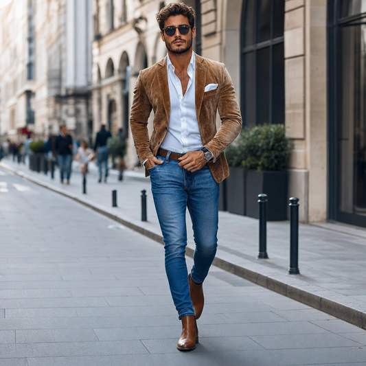 Men's Slim Fit Suede Blazer - street style