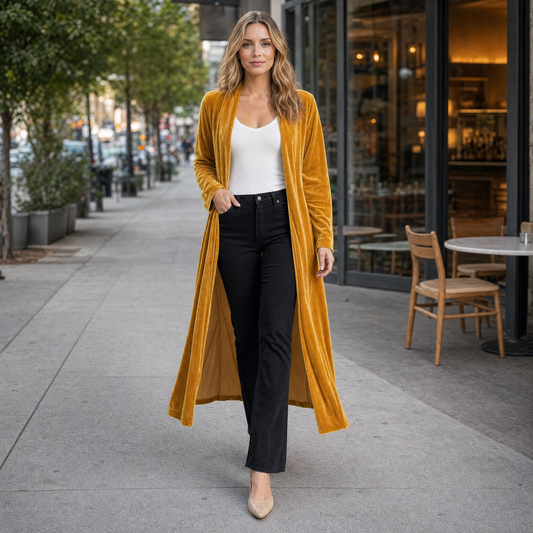 Velvet Longline Open-Front Cardigan