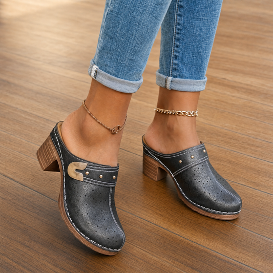 Cushioned Slip-On Heeled Clog Mules