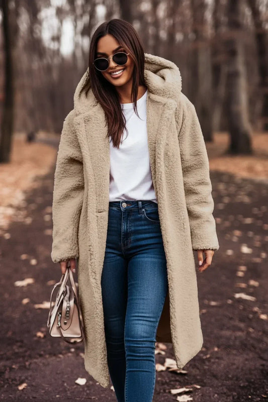 Oversized Hooded Teddy Coat with Pockets