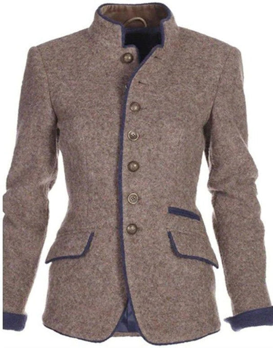 Stand Collar Two-Tone Button-Front Blazer