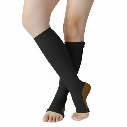 Zip Up Open Toe Compression Socks