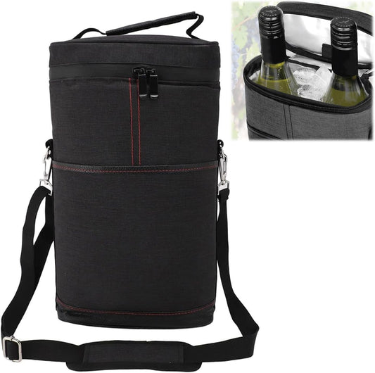 Insulated 2 Bottle Wine Cooler Tote With Shoulder Strap