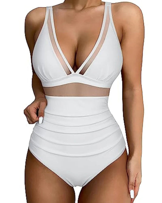 Women's One Piece Swimsuit with Boat Neckline