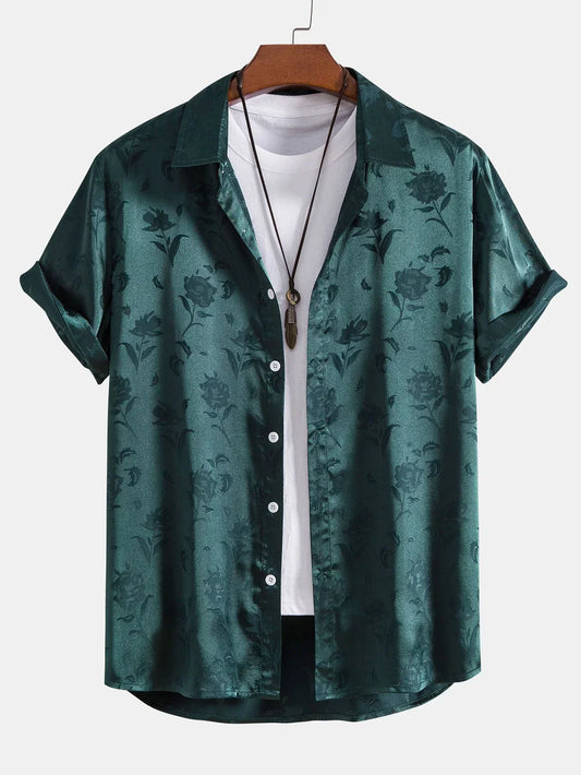 Rose Embroidered Relaxed Fit Men's Shirt