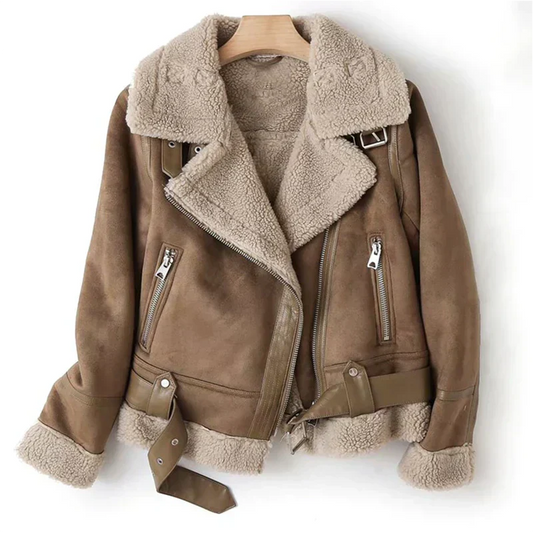 Women's Leather Jacket with Sherpa Lining – Naomi