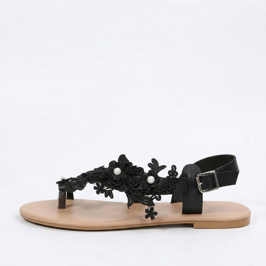 Women's Floral Embellished Flat Sandals