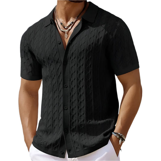Men's Textured Button-Down Polo Shirt