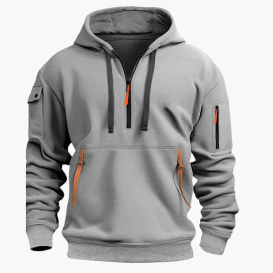 Men's Half-Zip Hoodie with Adjustable Hood and Zipper Pockets