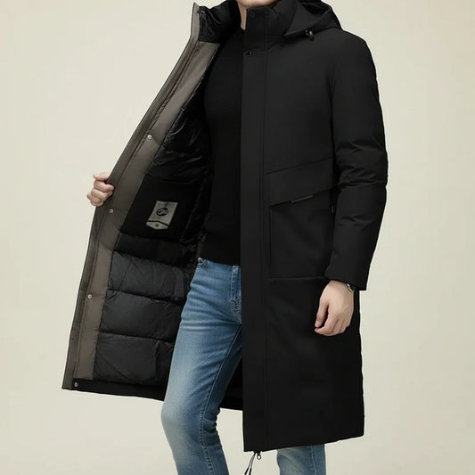 Men's Hooded Long Padded Parka with Welt Pockets