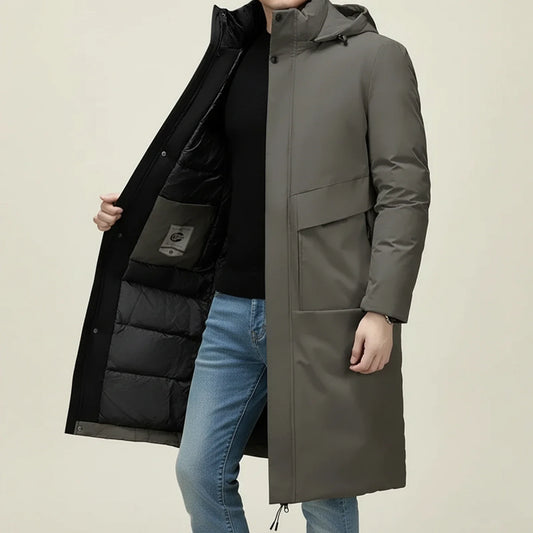 Men's Hooded Long Padded Parka with Welt Pockets