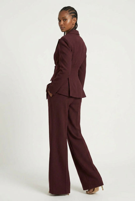 Women's Peaked Lapel Blazer and Wide-Leg Trousers Suit