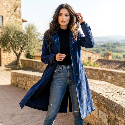 Women's Suede Trench Coat With Vintage Flair