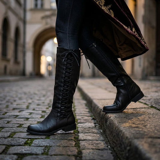 Knee-High Leather-Look Boots With Block Heel