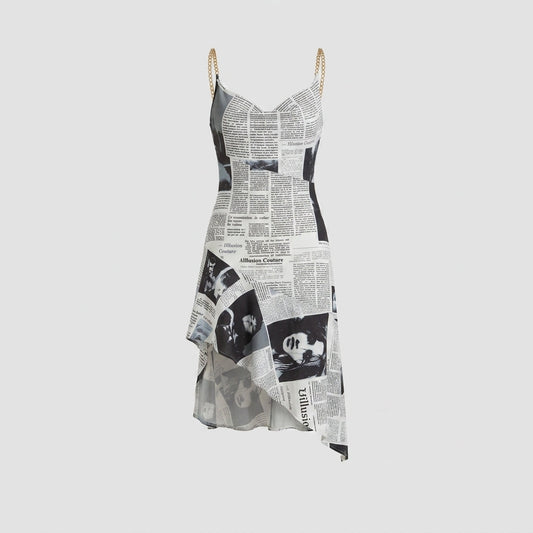 Strapless Asymmetric Hem Printed Mini Dress
