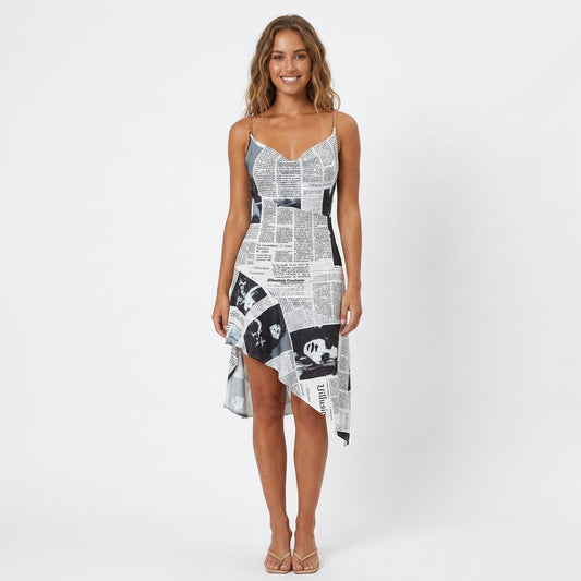 Strapless Asymmetric Hem Printed Mini Dress