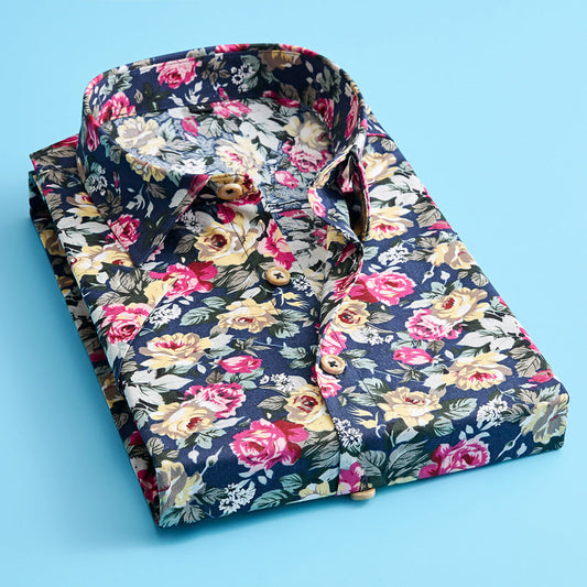 Men's Floral Print Short Sleeve Cotton Shirt