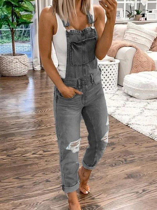 Relaxed Fit Distressed Denim Overalls