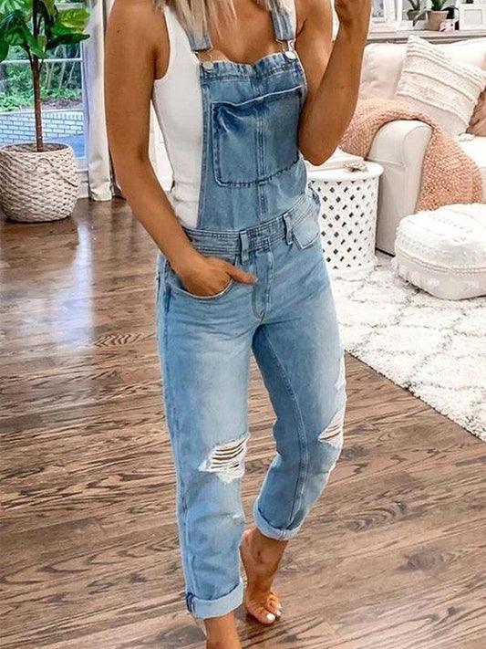 Relaxed Fit Distressed Denim Overalls