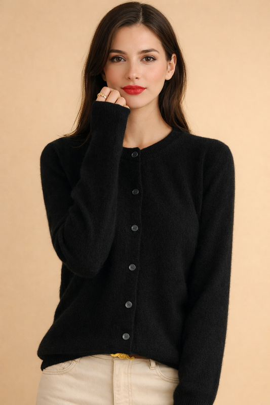 Button-Front Round Neck Knit Cardigan