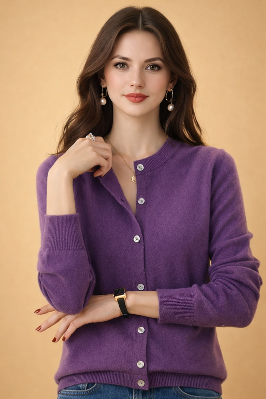 Button-Front Round Neck Knit Cardigan