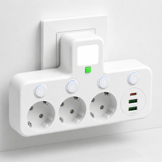 Power Strip with 3 Outlets, USB Ports and Individual Switches