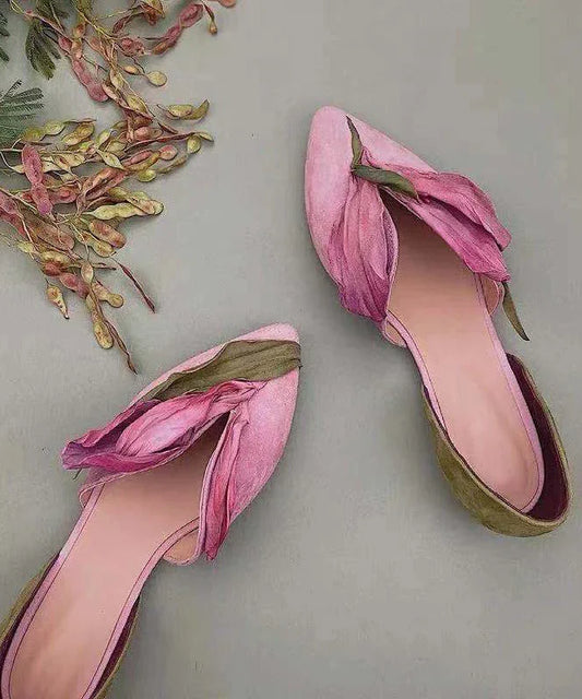 Women's Pointed Toe Floral Applique Slip-On Flats