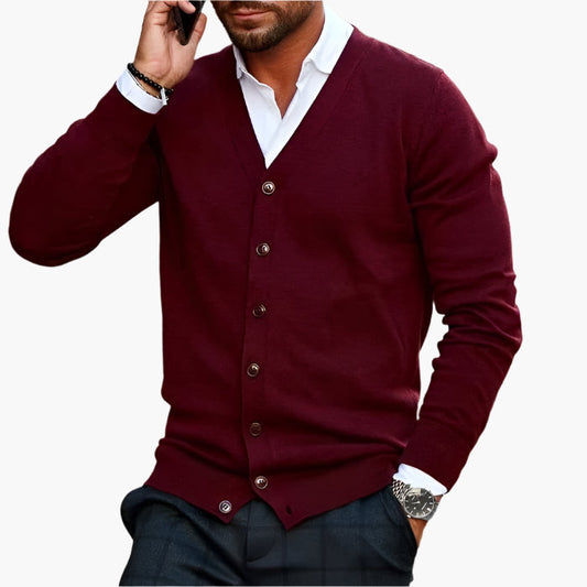 Men's V-Neck Button-Front Knit Cardigan
