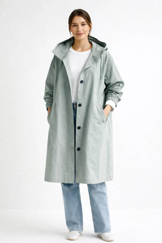 Women's Longline Hooded Raincoat – Waterproof – Winter Layering