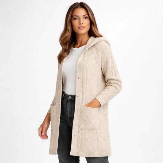 Relaxed Fit Extended Hooded Knit Cardigan