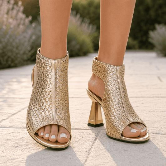Woven Peep Toe Sculptural Block Heel Sandals