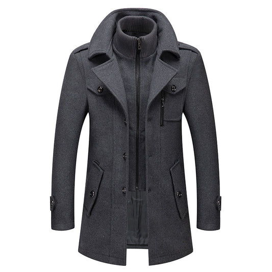 Felix Men's Wool Coat with Removable Stand Collar