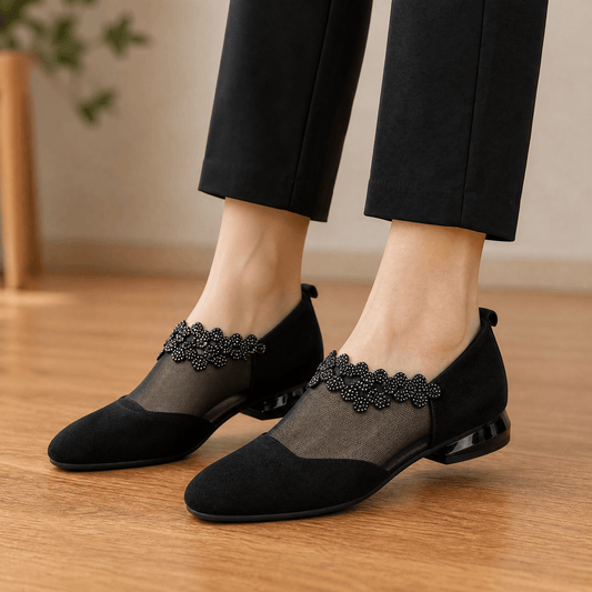 Beaded Lace Mesh Wedge Shoes