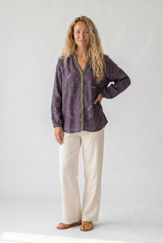 Vintage Floral V-Neck Button Blouse