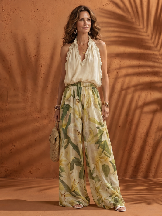 Halter Wide-Leg Two-Piece Set