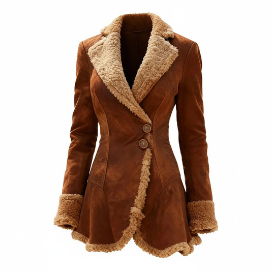 Fur-Trim Fitted Winter Coat with Asymmetric Hem