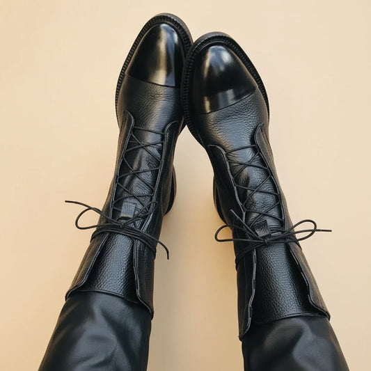 Leather Lace-Up Ankle Boots with Pointed Toe