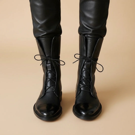 Leather Lace-Up Ankle Boots with Pointed Toe