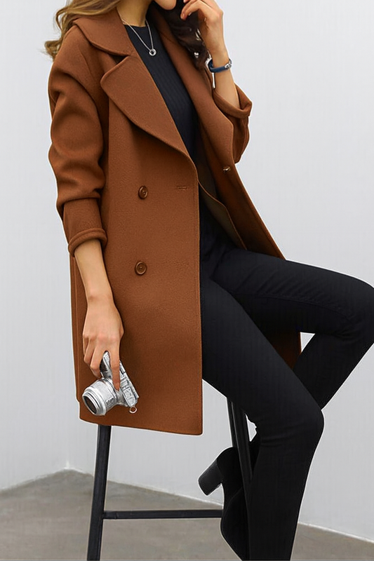 Double-Breasted Long Trench Coat With Lapel