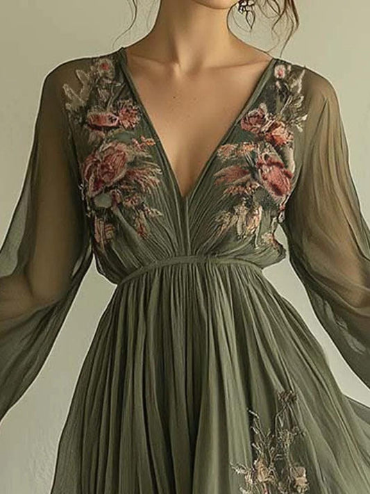 Floral Print Double Layer Chiffon Tunic Dress
